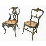 Two, Victorian, ebonised and mother of pearl inlaid, bedroom chairs