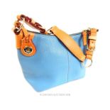 An authentic, 'Dooney & Bourke', pale blue and brown leather handbag