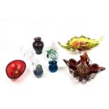 Collection of studio art glass including Mdina, Murano and Bohemia, together with pair of glass