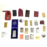 Collection of vintage cigarette lighters including gold-plated Dunhill 70, Braun, Maruman, Ronson