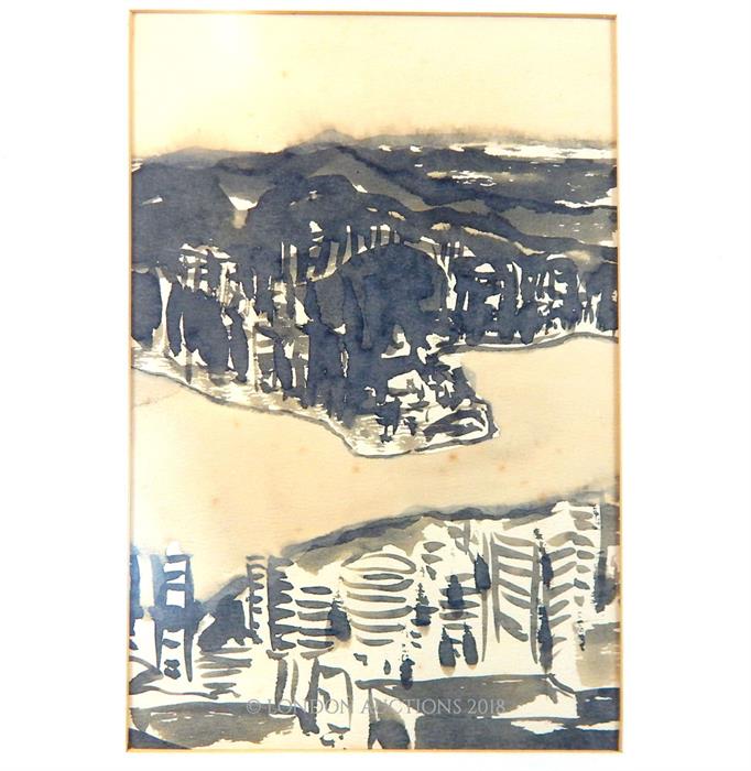 A Chinese, 20th century, ink study depicting the view from the peak of Hong Kong - Image 2 of 2