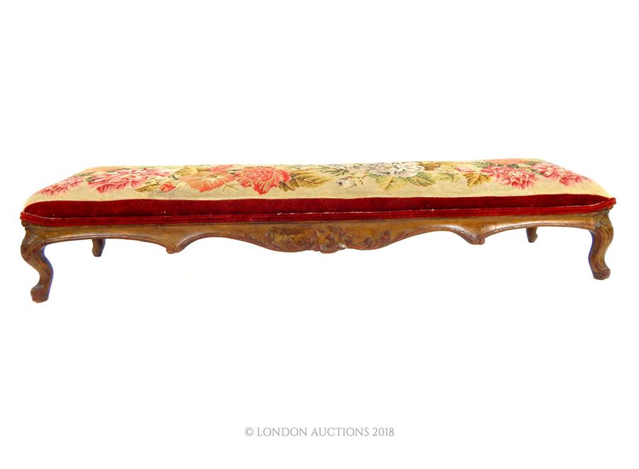 A 19th century, long upholstered foot stool; 116cm wide. - Image 2 of 3