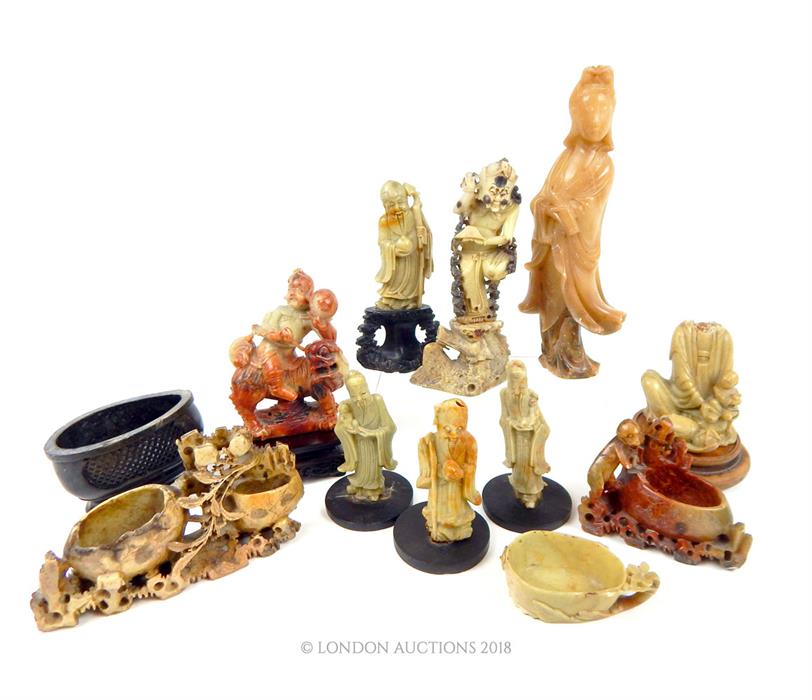A large collection of Chinese carved soapstone items