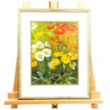 Margaret Hammond, (Contemporary) framed oil, 'Icelandic Poppy with bumble bee'