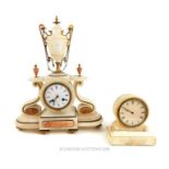 A 19th century alabaster mantel clock and another