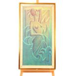 A large, gilt framed, 20th century, oil painting of an abstract nude