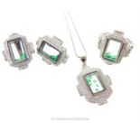 A boxed, sterling silver, Art Deco style matching suite of jewellery