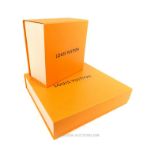 Two, sturdy, orange-coloured, Louis Vuitton, unused, storage boxes