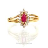 A 14 ct yellow gold, ruby and diamond ring