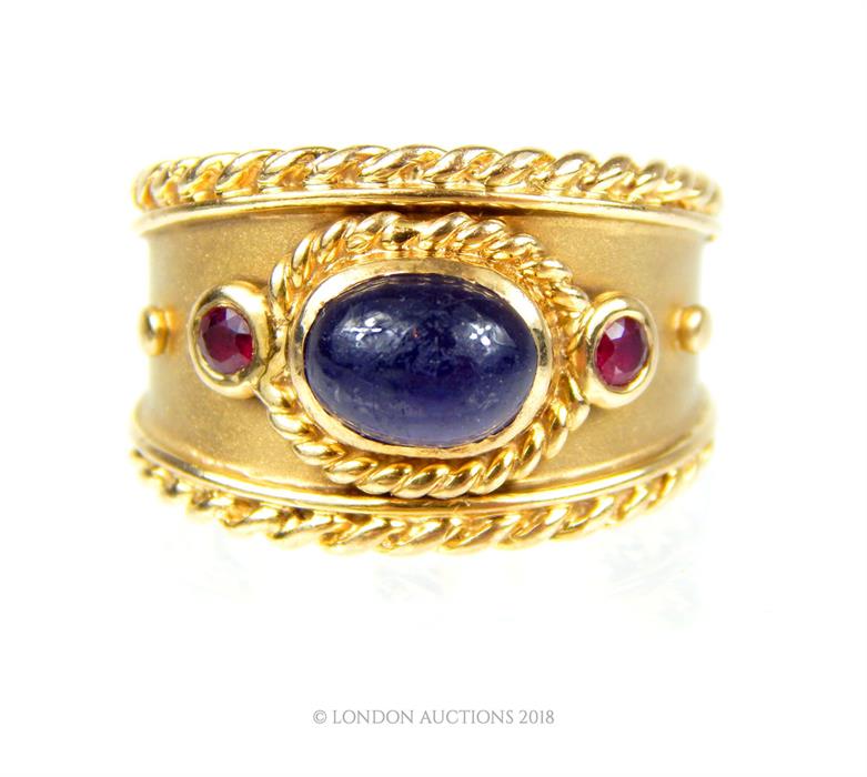 A 9 ct, yellow gold, Elizabeth Gage-style, amethyst and garnet ring - Image 5 of 6