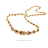 A chunky, 9 ct rose gold, graduated, rope-twist necklace