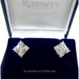 A pair of stunning, 18 ct white gold, square-shaped, diamond-set studs