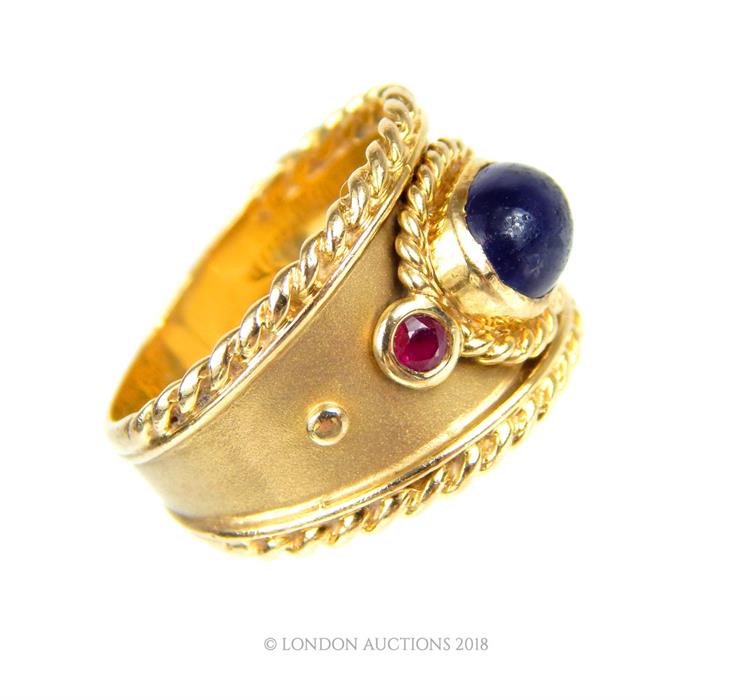 A 9 ct, yellow gold, Elizabeth Gage-style, amethyst and garnet ring - Image 6 of 6