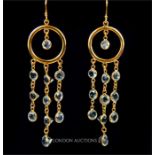 A pair of 14 ct yellow gold and aquamarine, chandelier drop earrings