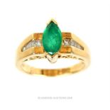 A 14 ct yellow gold, Colombian emerald and diamond ring