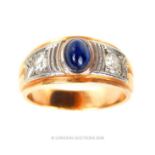 A 14 ct rose and white gold, American, vintage, sapphire and diamond ring