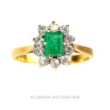 An 18 ct yellow gold, emerald and diamond cluster ring