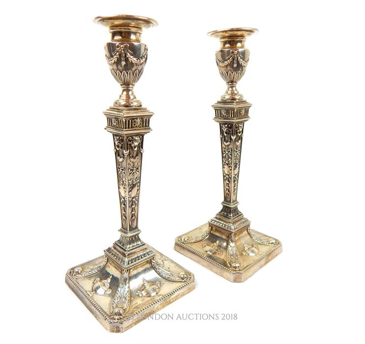 A pair of Victorian Adam Revival sterling silver candlesticks, William Hutton & Sons - Image 2 of 4