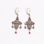 A pair of silver, classical, urn-shaped, crystal-set, drop earrings