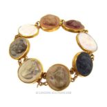 A 19th century, yellow gold, oval cameo, bracelet