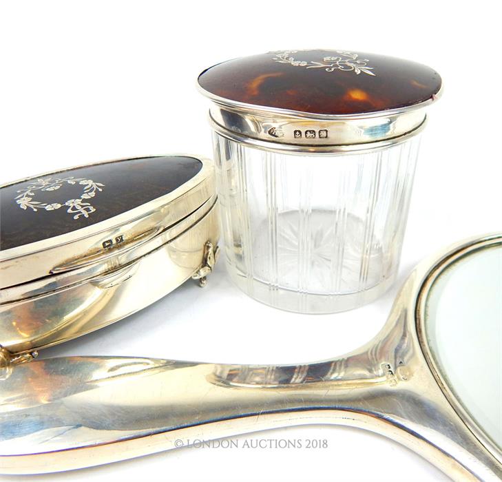 A set of three sterling silver and tortoiseshell dressing table items - Image 3 of 3