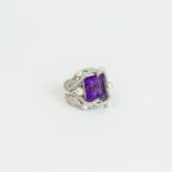 A large, 18 ct white gold, diamond, amethyst and pearl cocktail, cluster ring