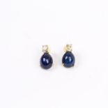 A pair of 18 ct yellow gold, diamond and natural, Burmese-sapphire earrings