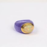 A 18 ct yellow gold, natural opal and lilac-chalcedony ring