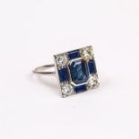 An 18 ct white gold, sapphire and diamond, Art Deco style ring