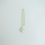 A 9 ct yellow gold and large South Sea, coin-pearl pendant on 9 ct chain