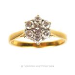 An 18 ct yellow gold and diamond, flower-head cluster ring