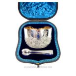 A Victorian sterling silver sugar bowl and tongs