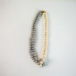 A boxed, 14 ct yellow gold, natural Akoya, grey and white pearl necklace