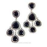 A large, pair of 18 ct white gold, sapphire and diamond, chandelier earrings