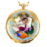 A fine, Swiss, 18 ct yellow gold, full hunter and enamelled pocket watch