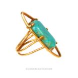 An 18 ct yellow gold, abstract, blue/green, hard-stone ring