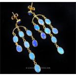 A pair of 14 ct yellow gold sapphire and Ethiopian, chandelier earrings