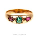 A Victorian yellow gold, emerald and ruby ring