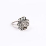 A boxed, antique, diamond-studded, pansy, flower-head ring