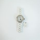 Chanel white ceramic, diamond-set, large J12, Automatic wristwatch