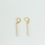 A boxed pair of 14 ct yellow gold and white pearl drop earrings