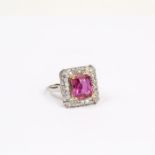 A French, Art Deco, platinum and untreated, ruby and diamond cluster ring
