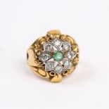 A French, 1940's, diamond and emerald cluster ring