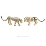 A miniature sterling silver figure of a lion, and a matching leopard