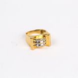 A French, 18 ct yellow and white gold, chunky, rectangular ring with diamonds