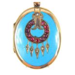 A 19th century, gem set and blue enamelled locket