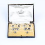 A boxed, Art Deco, 9 ct white gold, rock crystal, onyx and diamond dress-shirt set