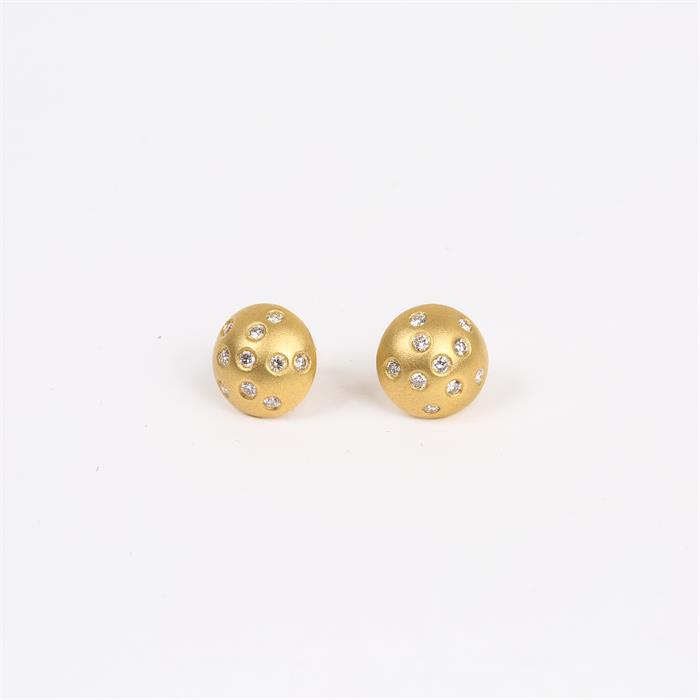 A boxed, pair of 18 ct yellow gold and diamond stud earrings