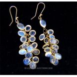 A pair of 14 ct yellow gold, moonstone, grape-cluster drop earrings