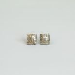A pair of large,18 ct white gold and diamond pave, square stud earrings